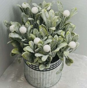 Glittered Artificial/Faux Mistletoe Plant With Silver Pot!
